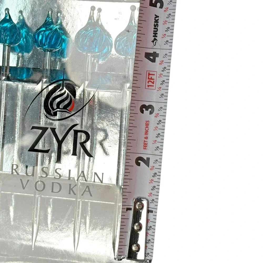 NOS ZYR Russian Vodka Olive Picks (4) Glass Swizzle Stirrers Cocktail Barware